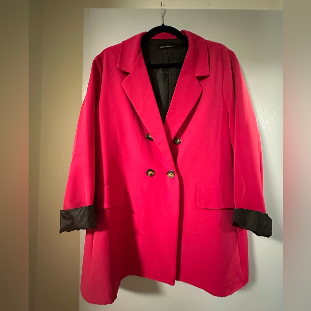 Pink Oversized Blazer with Black Cuffs